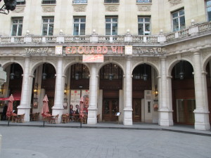 Edouard VII Theatre, off the Boulevard des Capuines. The statue of King Edouard VII is in the courtyard in front.