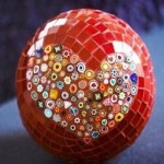 Love Moons. Stained glass mosaic with Italian millefiori glass beads. 6" $295; 8" $595