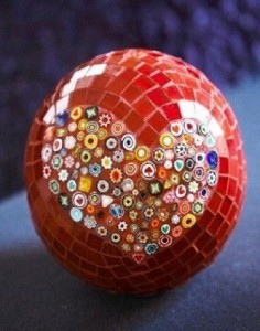 Love Moons. Stained glass mosaic with Italian millefiori glass beads. 6" $295; 8" $595