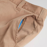 Detail of hidden zipper in Khaki Chinos by BluffWorks.