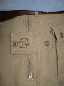 Detail of secure pocket in Adventure pants by Clothing Arts.