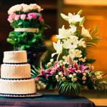 The cake nicely incorporates elements of the flowers.