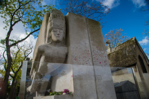 Oscar Wilde's gravesite. The glass is to prevent visitors from kissing it.